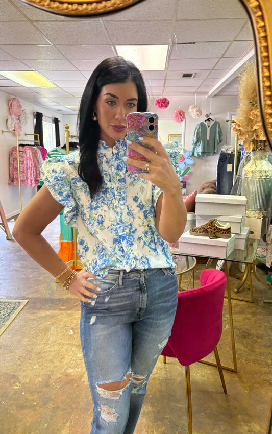 Blue willow flutter top