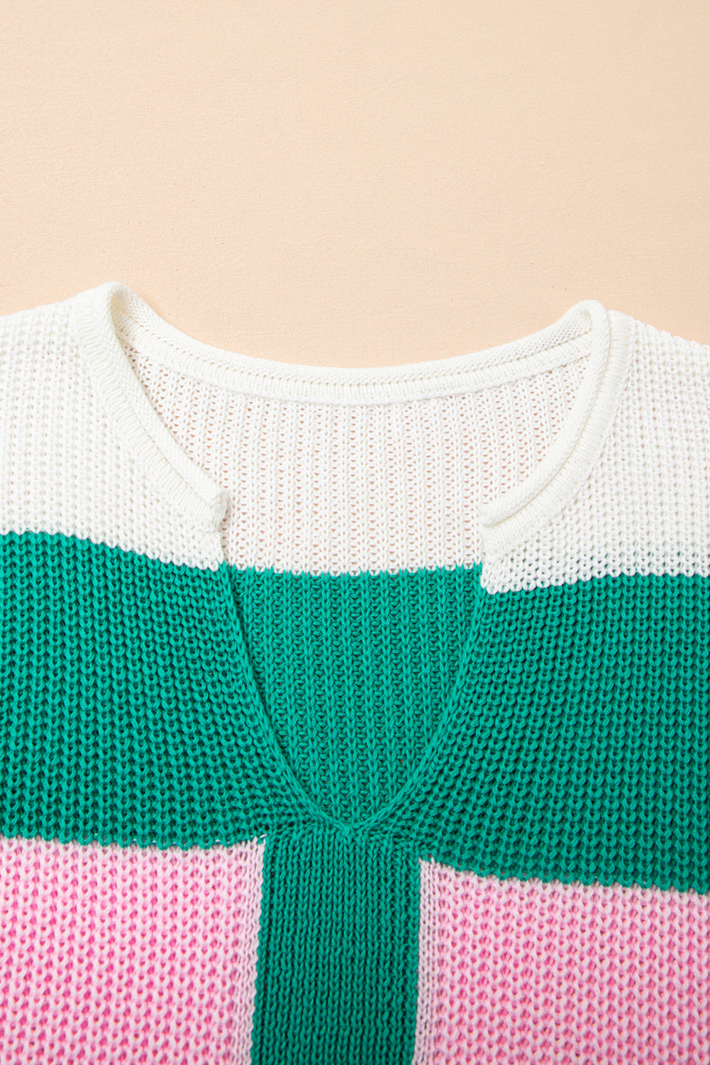 Multicolour Plus Size Striped Colorblock V Neck Short Sleeve Sweater