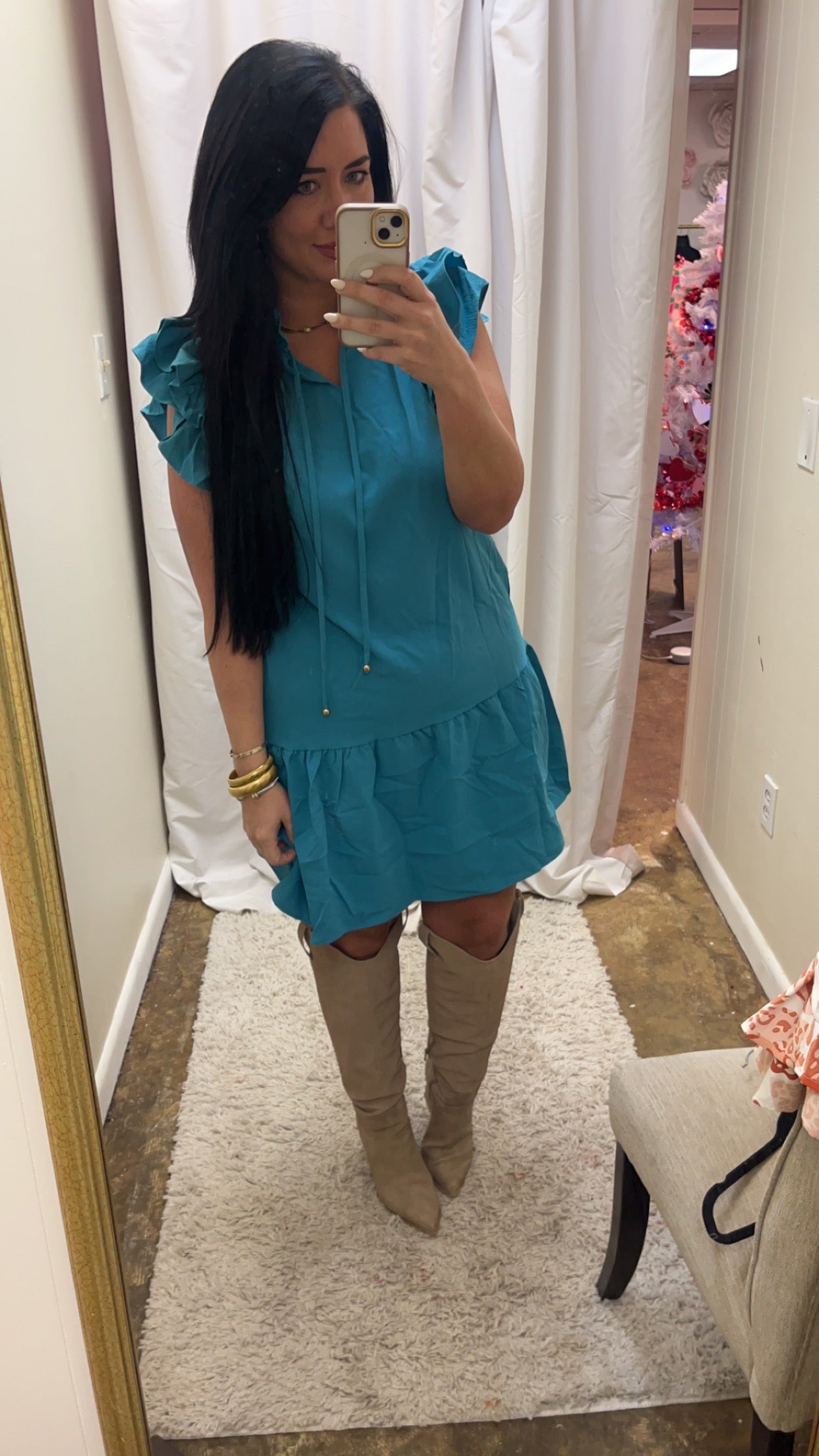 Teal ruffle dress