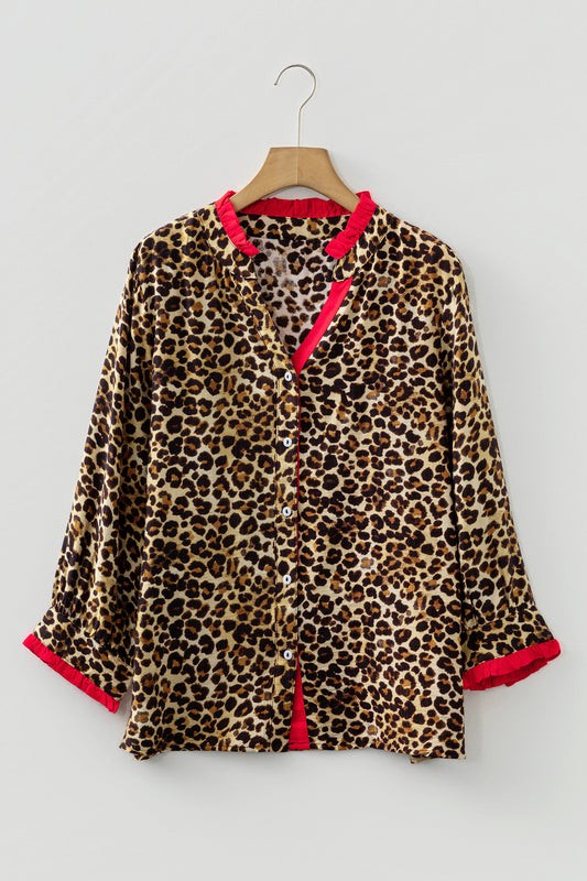 Red leopard trim shirt