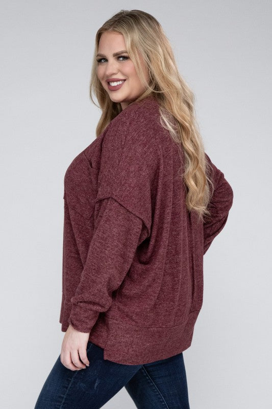 Plus Brushed Melange Drop Shoulder Sweater