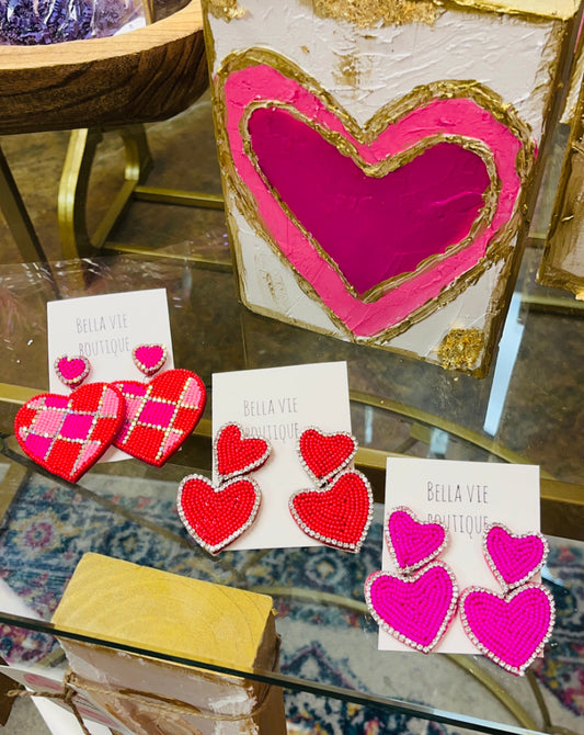 Checked heart earrings