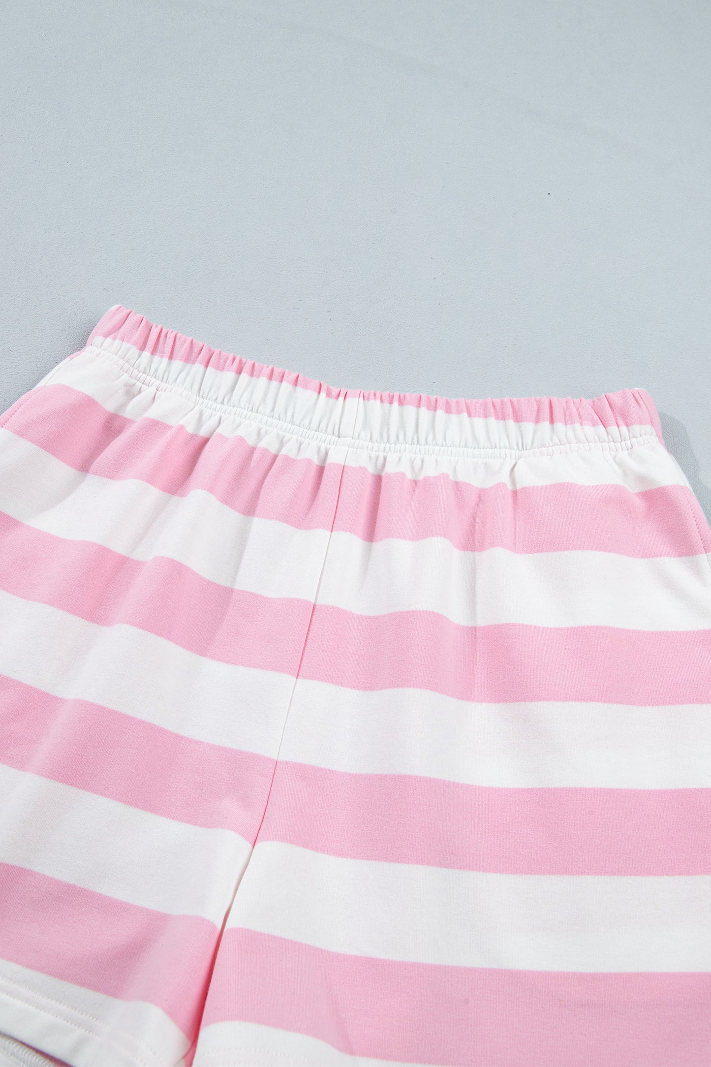 Pink Stripe Patchwork Zipper Pullover Elastic Waist Shorts 2pcs Set