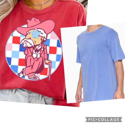 Rebel on blue shirt