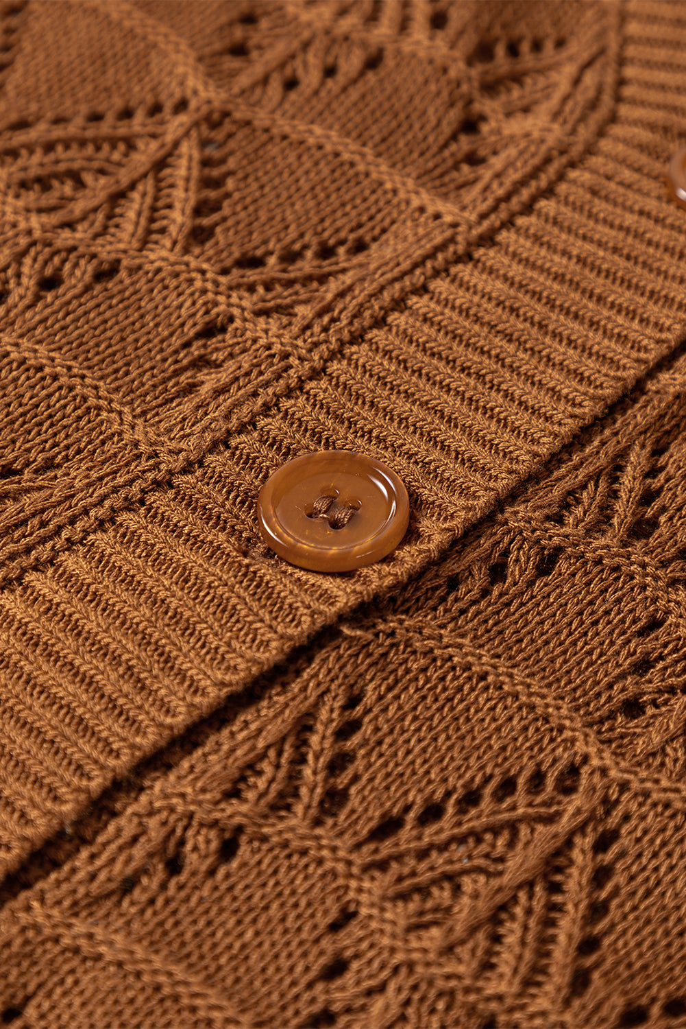 Brown Lightweight Buttoned Front Crochet Cardigan