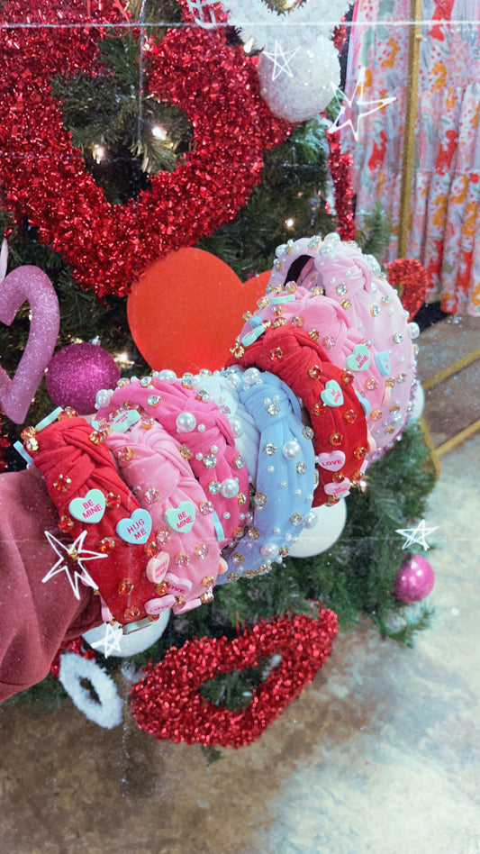 Red headband with hearts