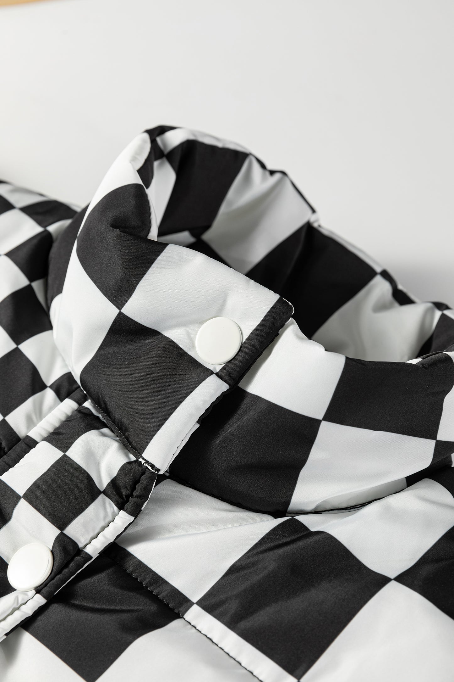 Black Double Checked Stand Collar Cropped Puffer Vest