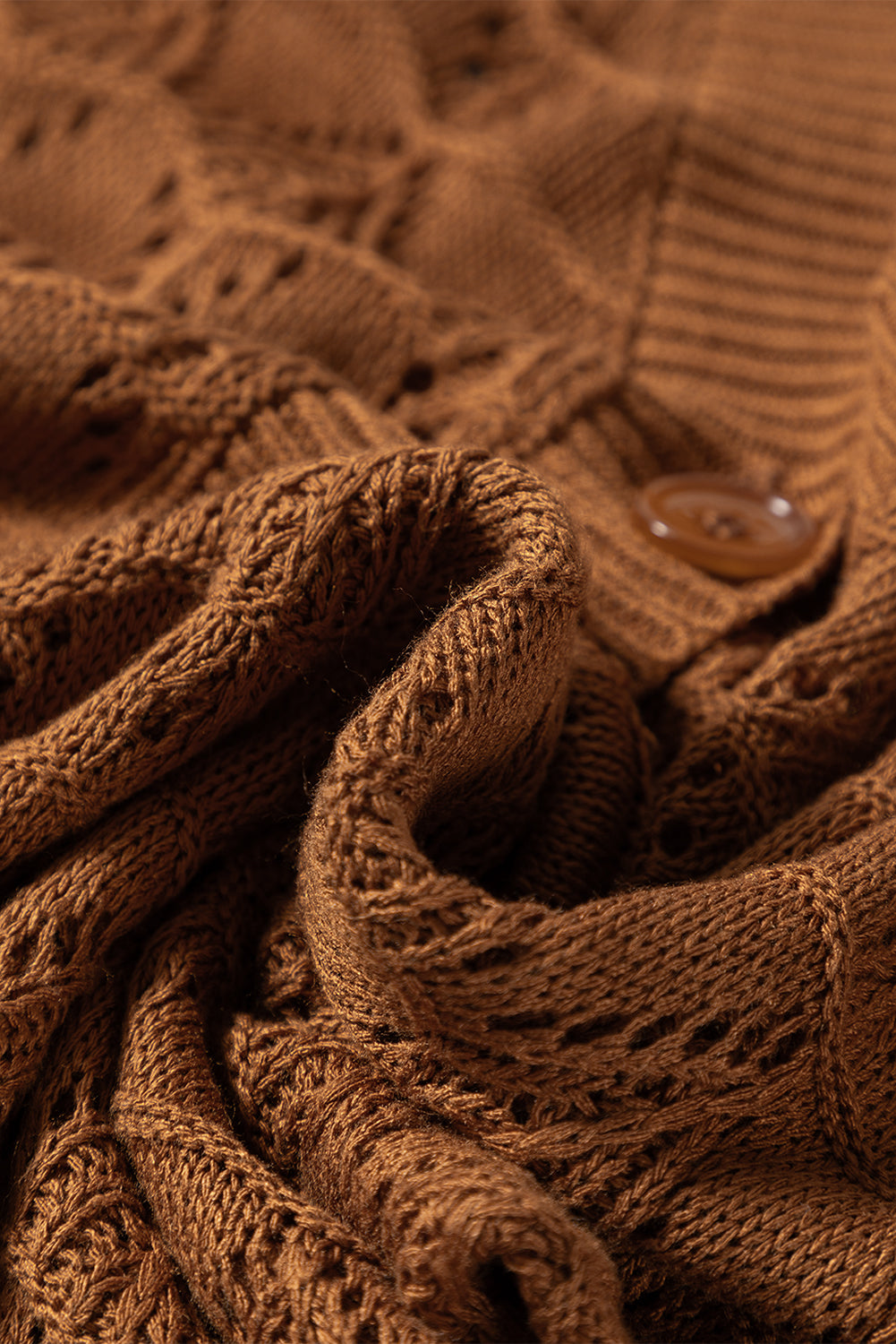 Brown Lightweight Buttoned Front Crochet Cardigan