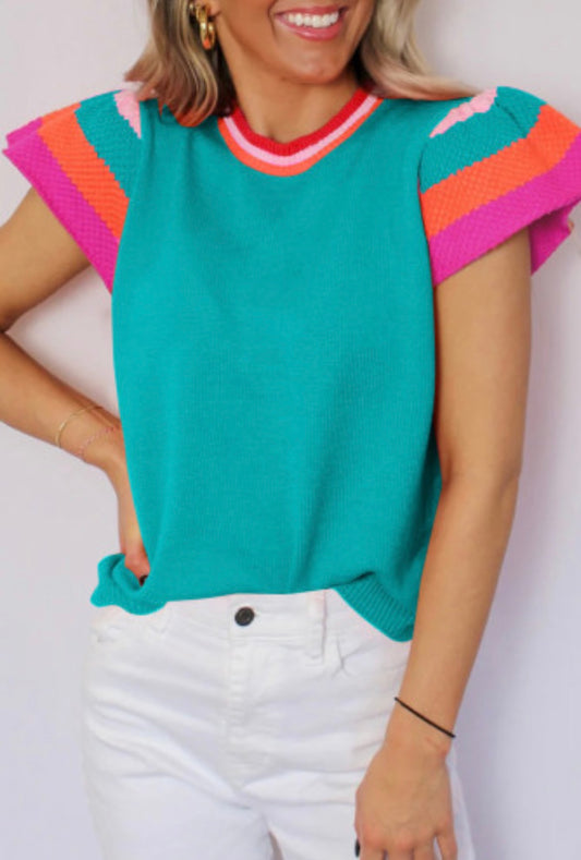 Teal ruffle colorblock