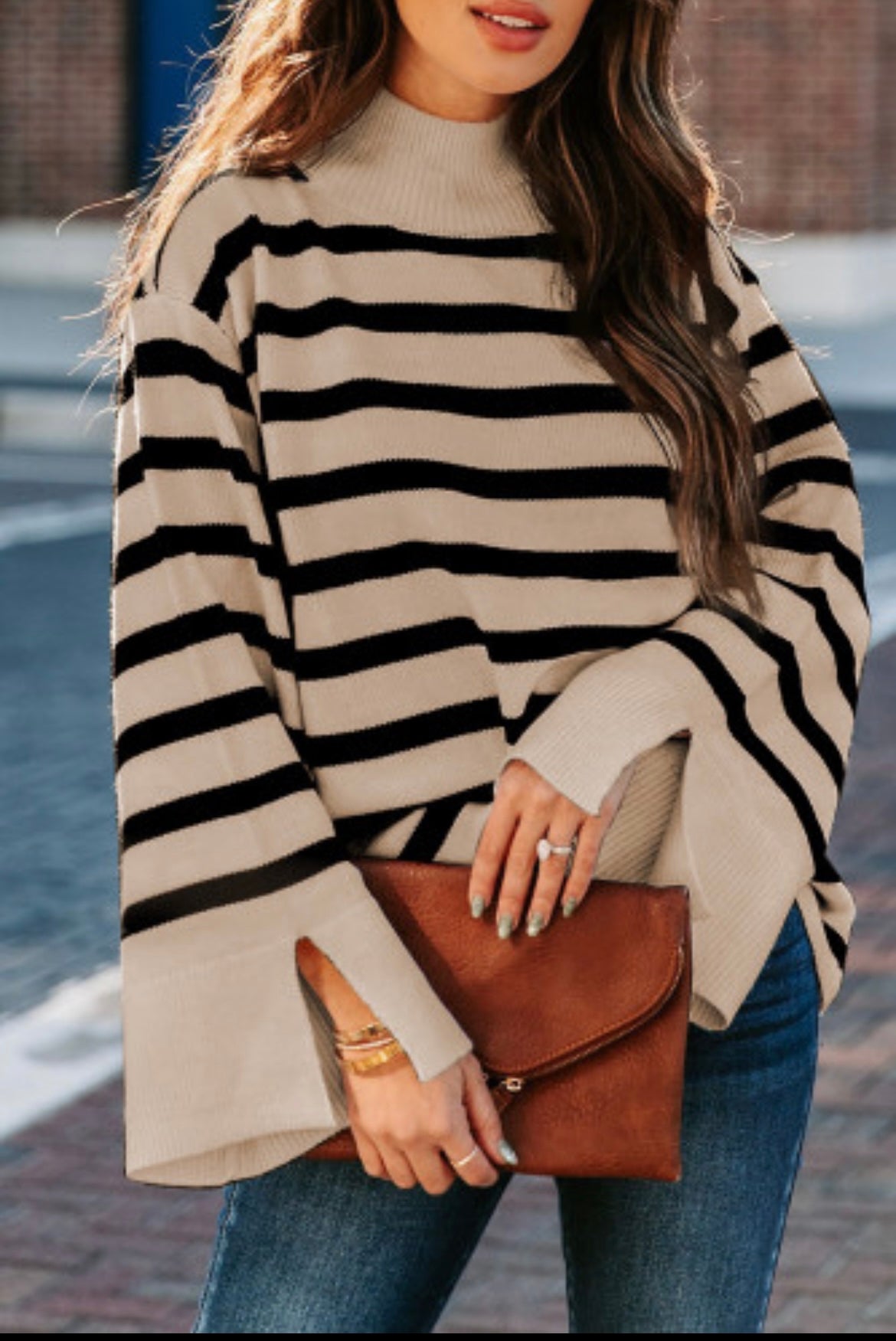 Striped sweater tan