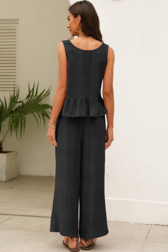 Black ruffle pants suit