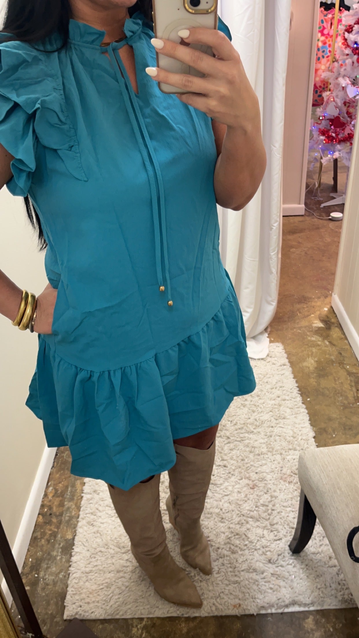 Teal ruffle dress