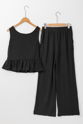 Black ruffle pants suit