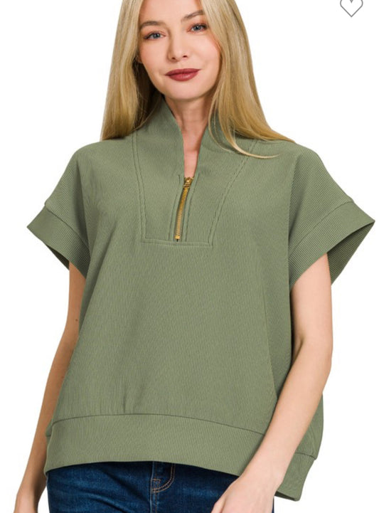 Olive half zip top