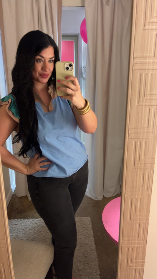 Colorblock blue top