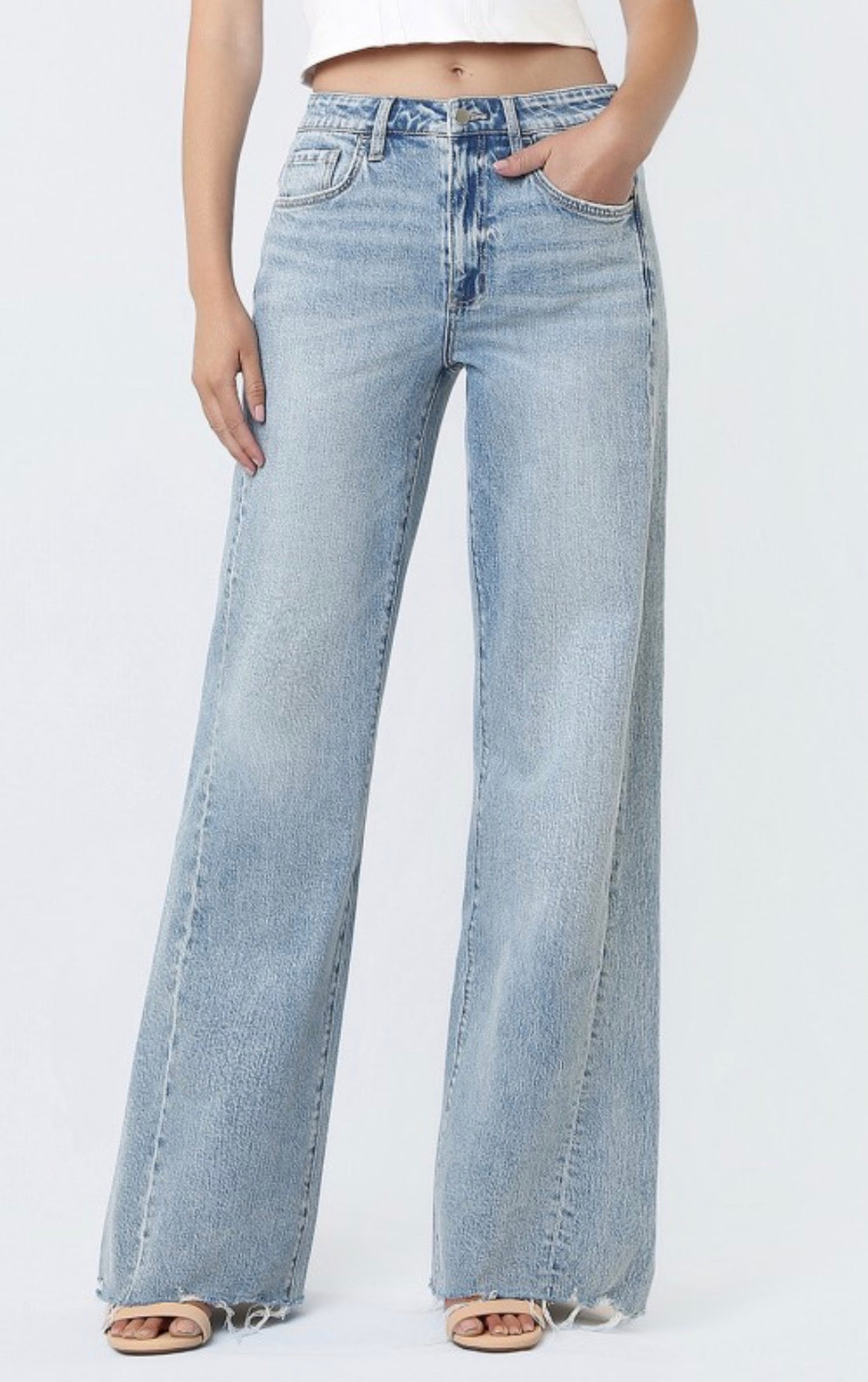 Wistful raw hem wide leg flying monkey jeans