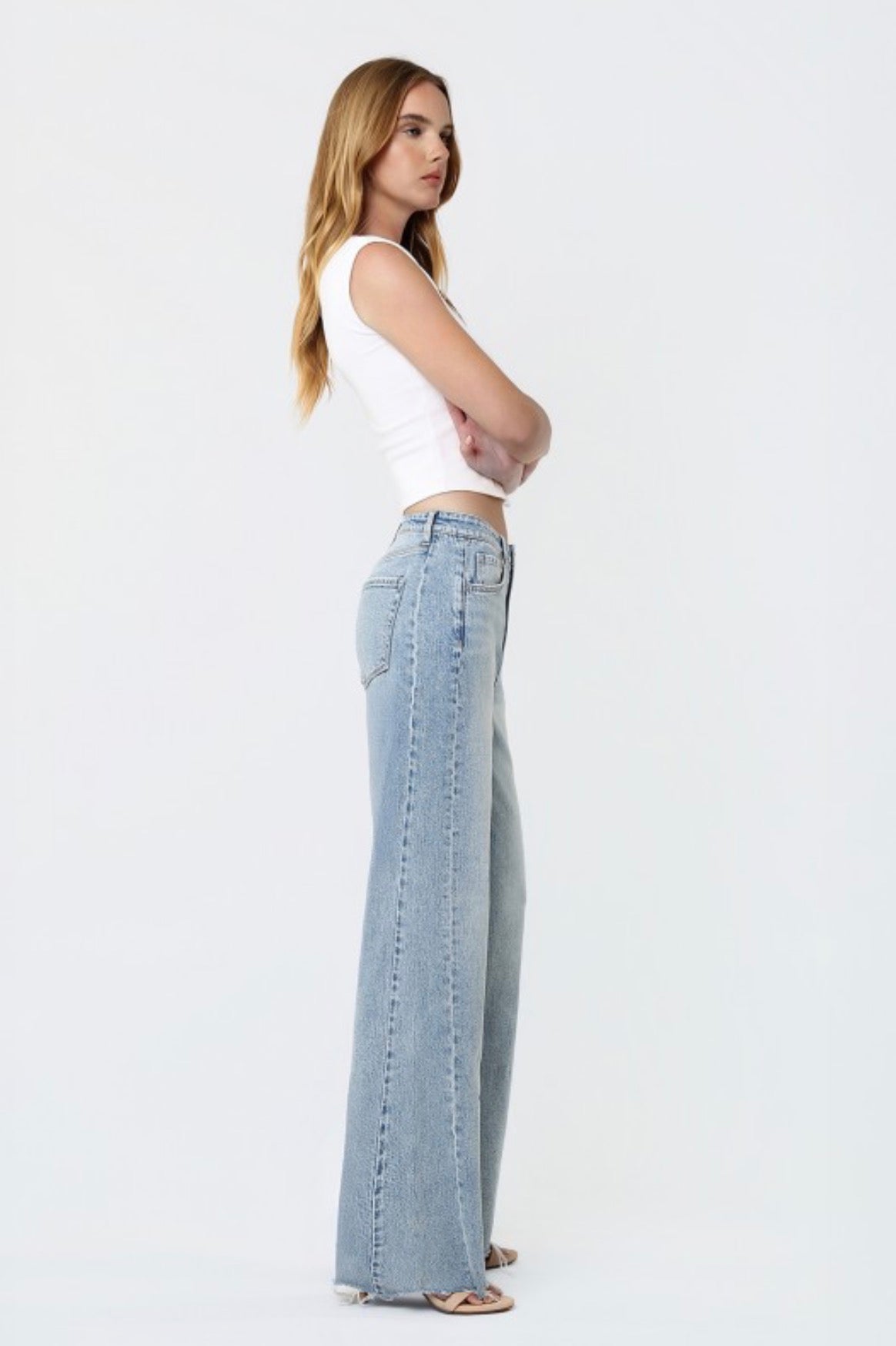 Wistful raw hem wide leg flying monkey jeans