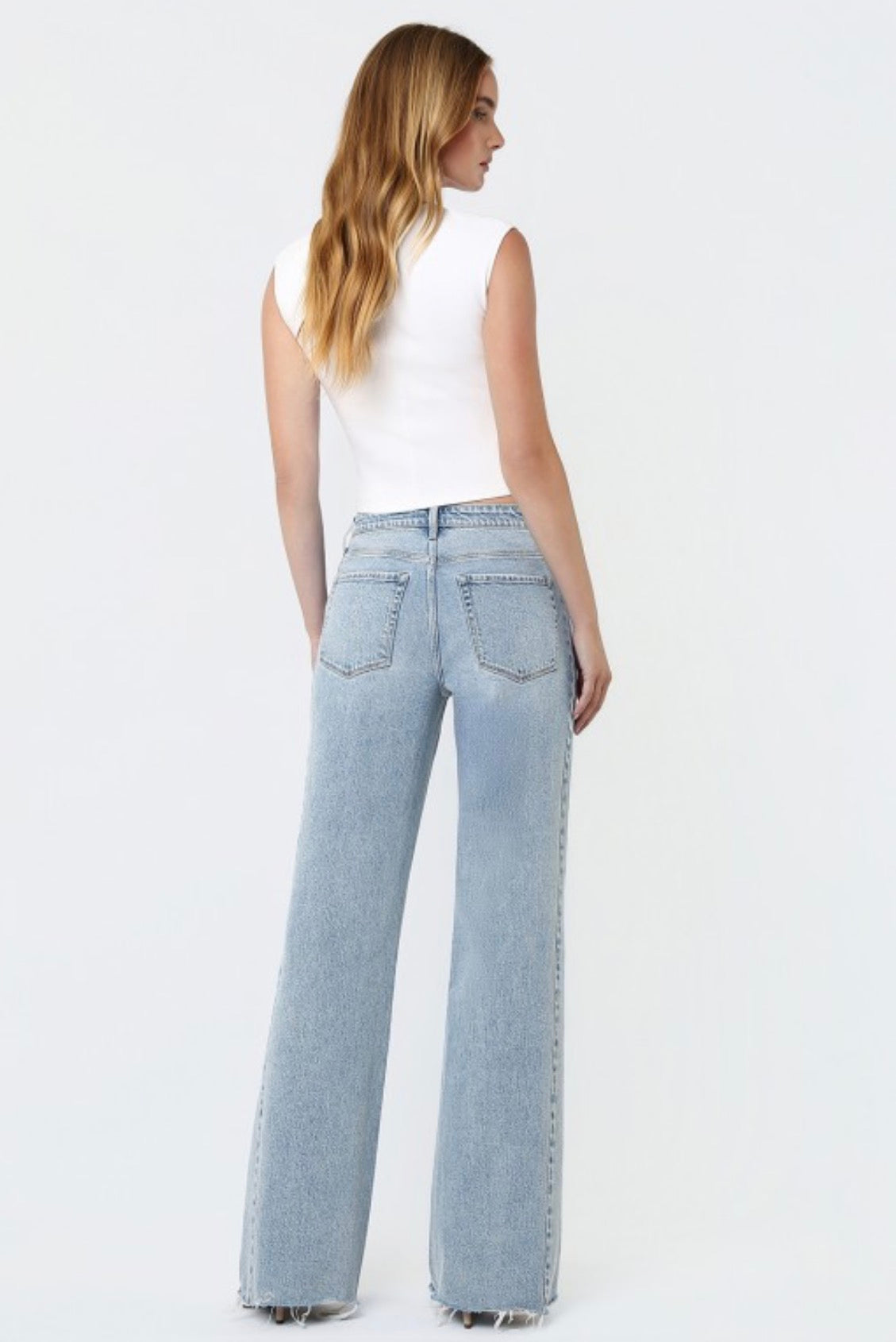 Wistful raw hem wide leg flying monkey jeans