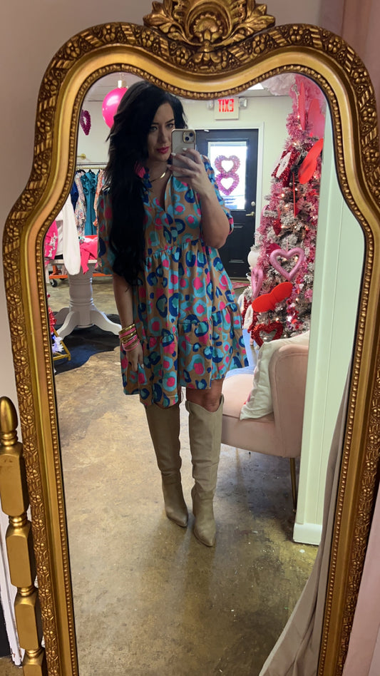 Teal leopard dress
