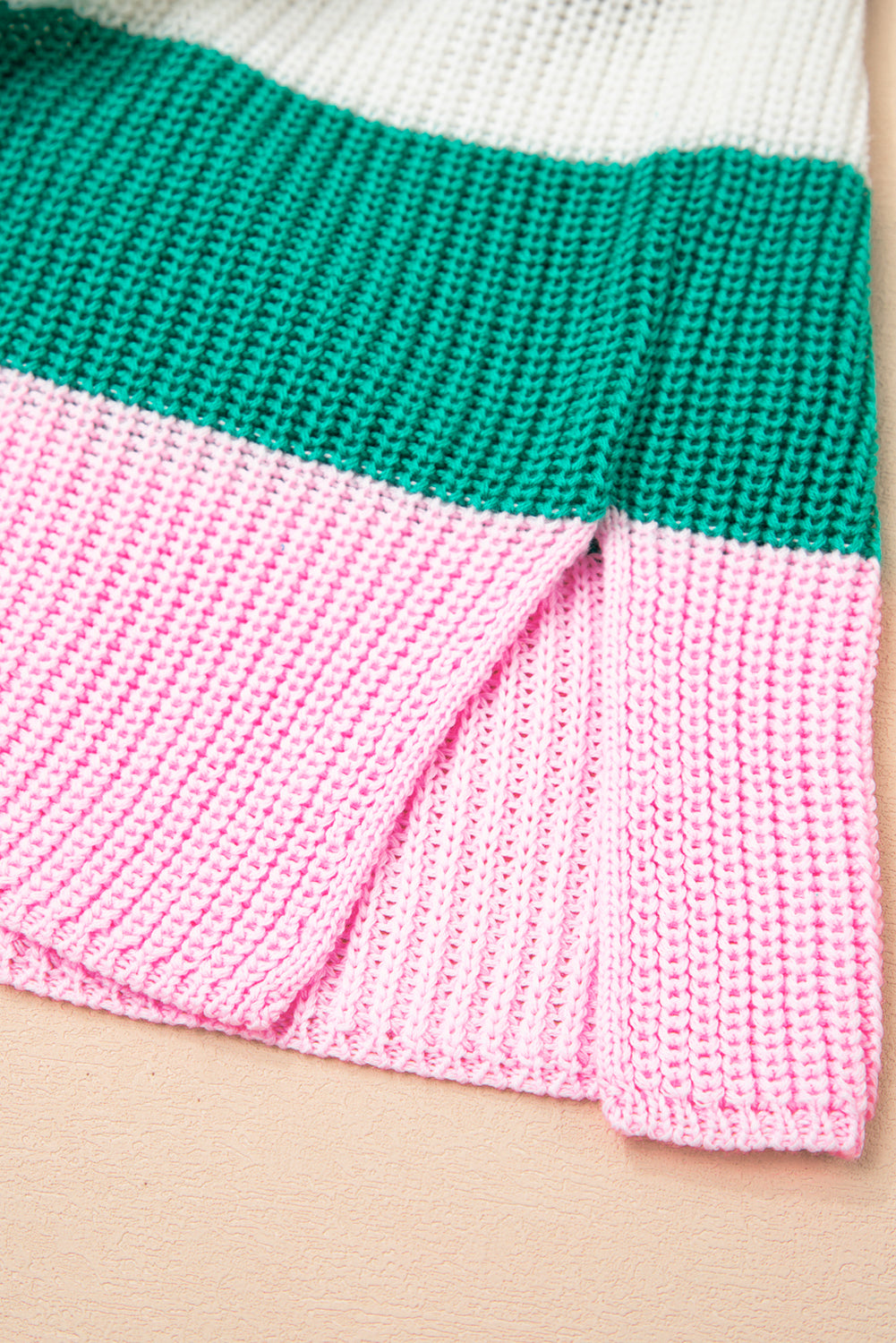Multicolour Plus Size Striped Colorblock V Neck Short Sleeve Sweater