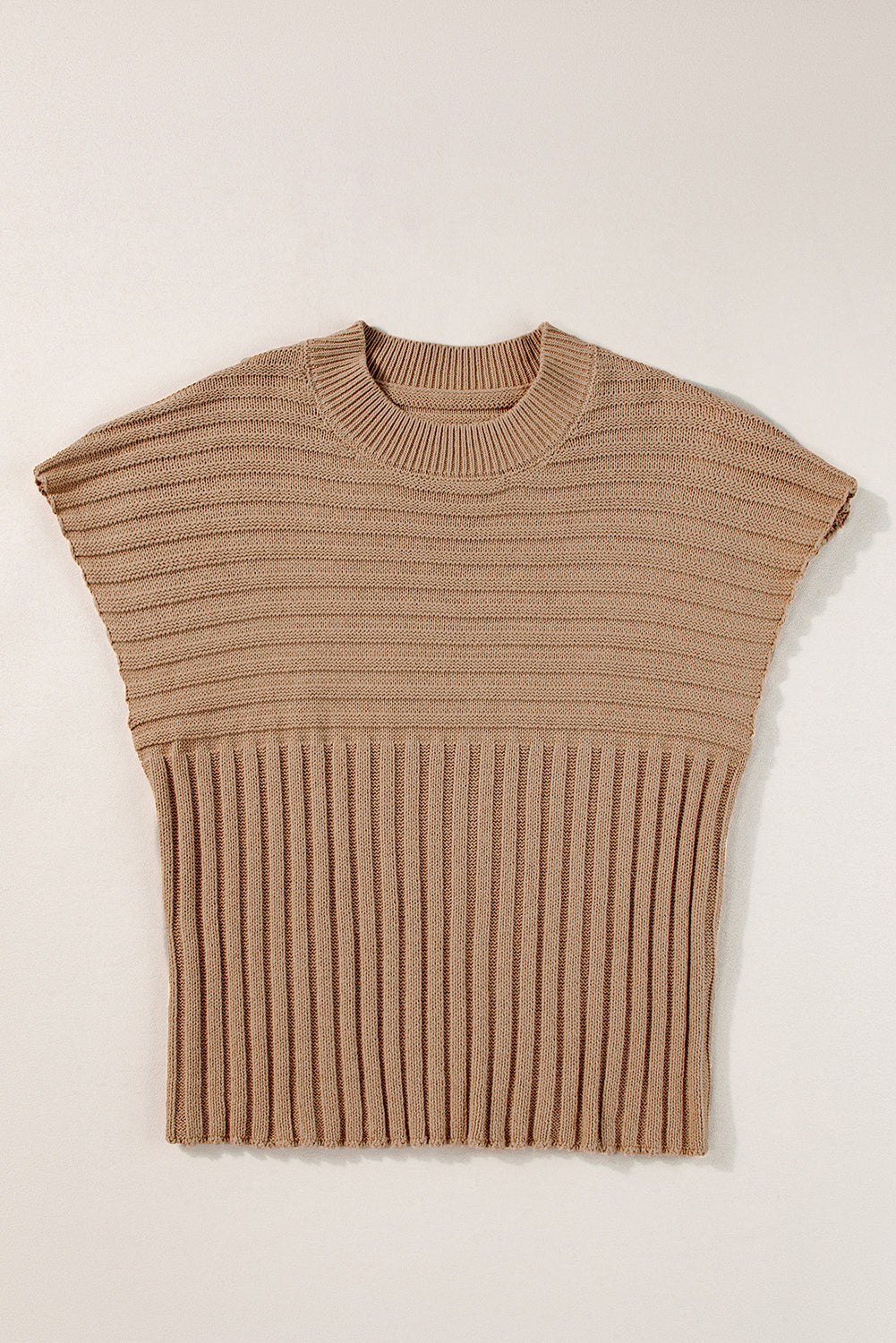 Light French Beige Rib Knitted Wide Sleeve Sweater T Shirt