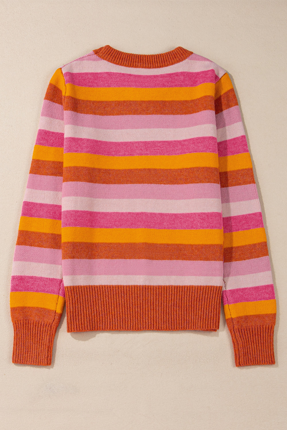 Orange Color Block Ribbed Edge Round Neck Sweater