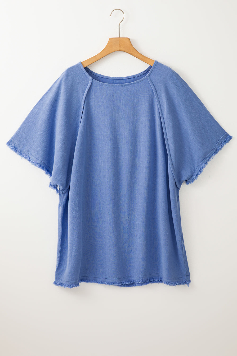 Ashleigh Blue Plus Size Solid Color Short Sleeve Frayed Edge Top