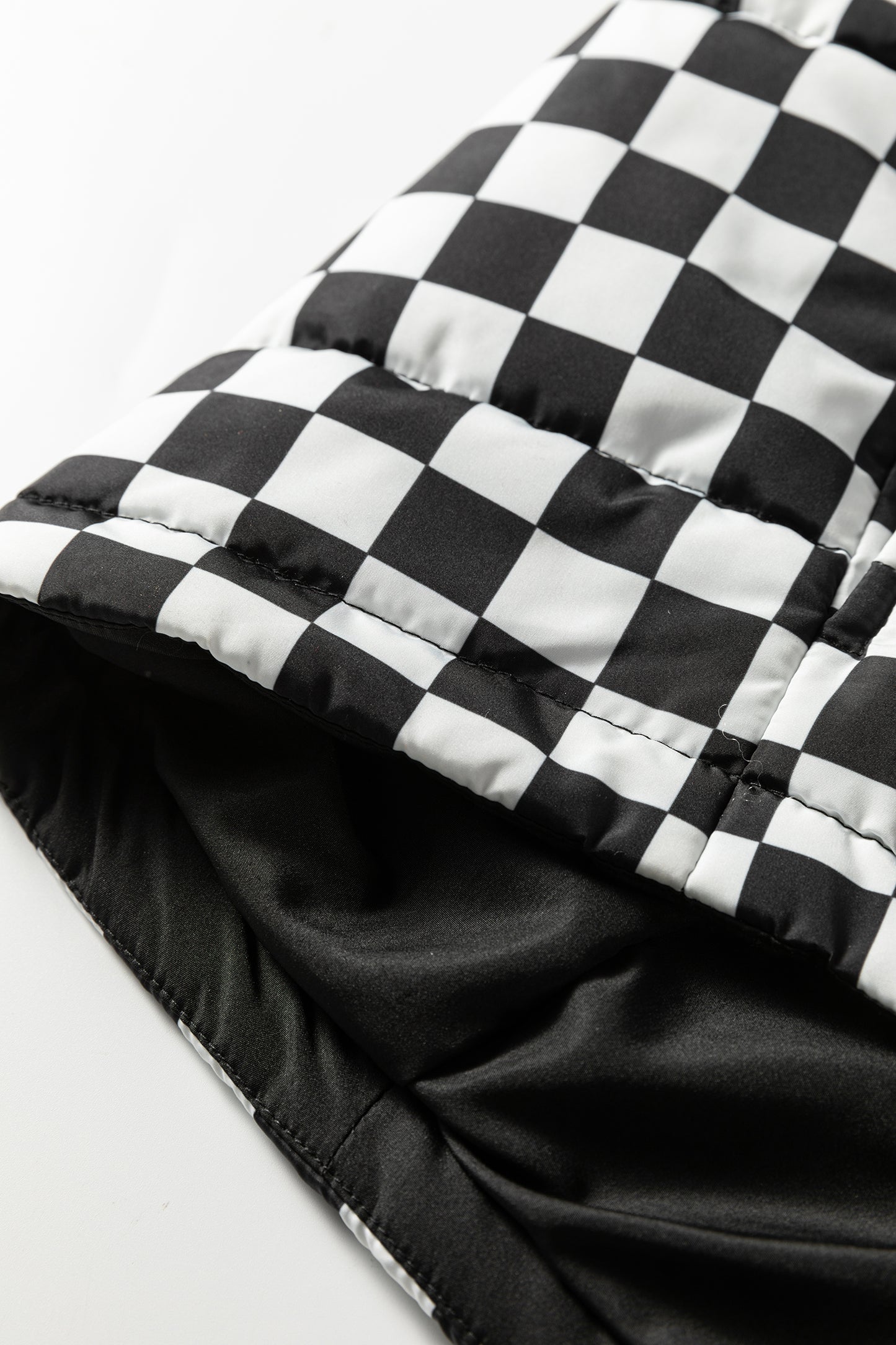 Black Double Checked Stand Collar Cropped Puffer Vest