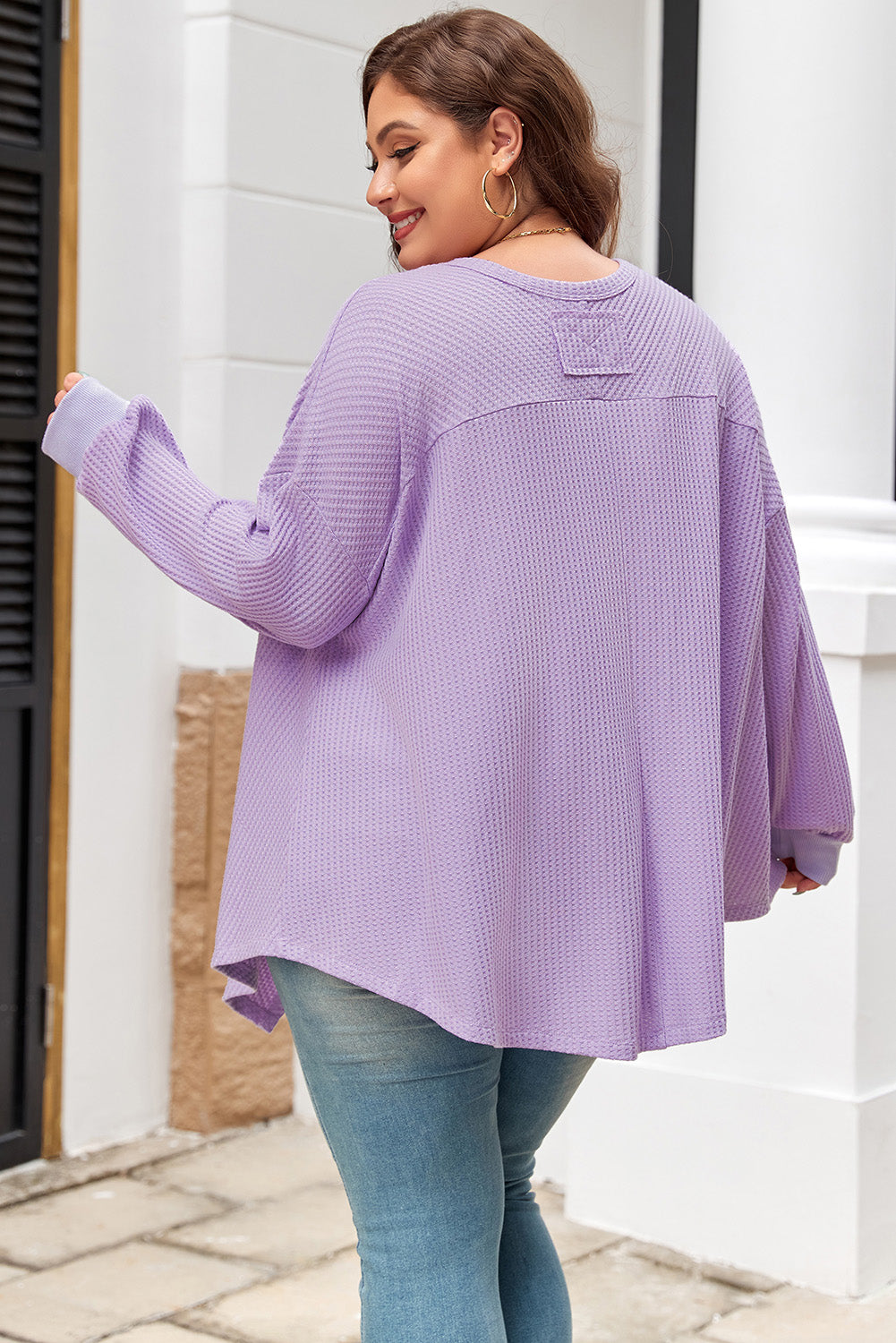 Orchid Petal Plus Size Waffle Knit Exposed Seam Flowy Top