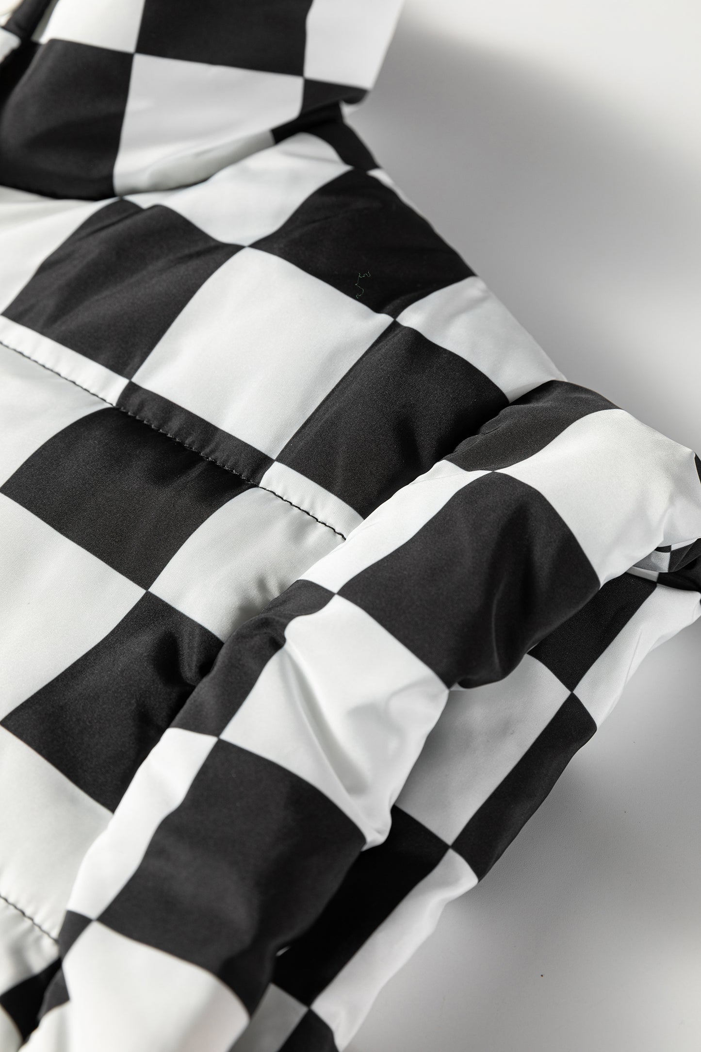 Black Double Checked Stand Collar Cropped Puffer Vest