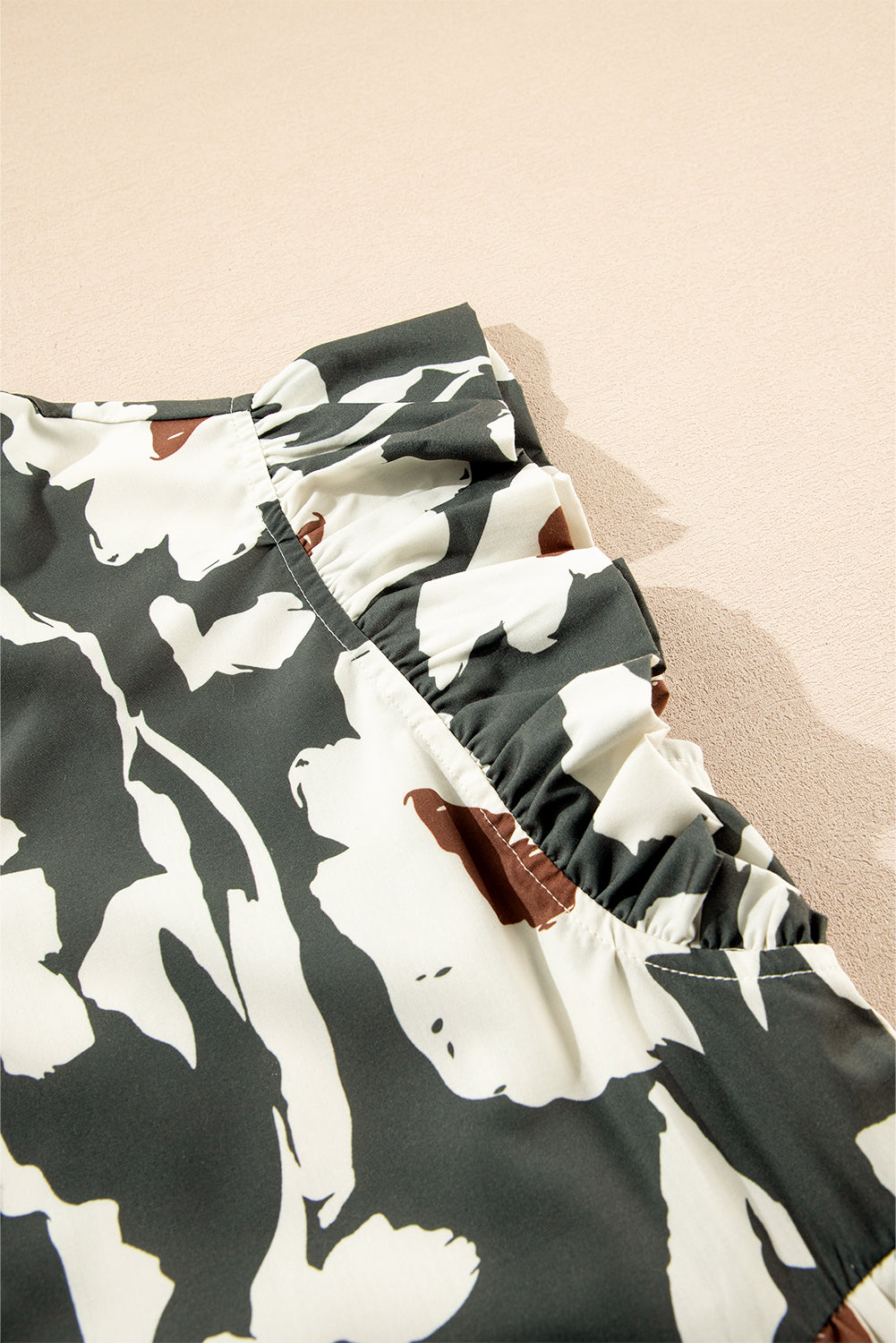 Floral Flutter Sleeve Buttons Ruffled Hem Mini Dress