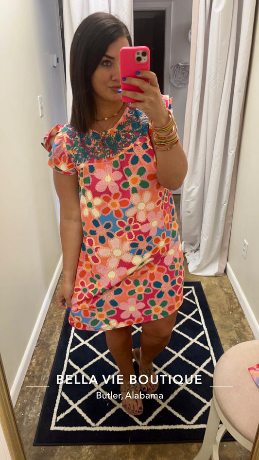 Flower embroidery dress