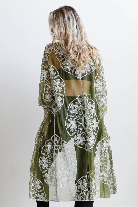 Contrast Mesh Cotton Lace Kimono