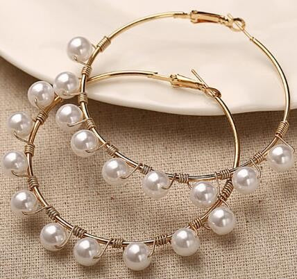 Women oversized pearl hoops