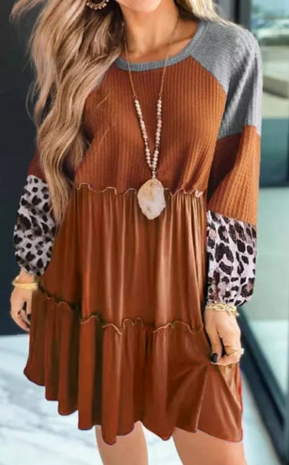 Colorblock leopard dress