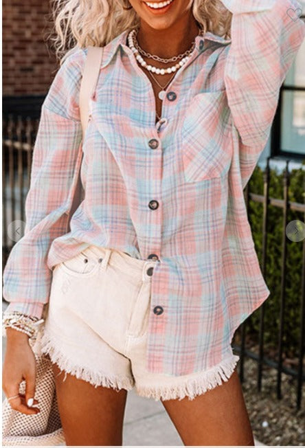 pink plaid shirt