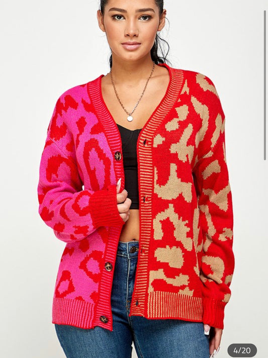 Red leopard cardigan